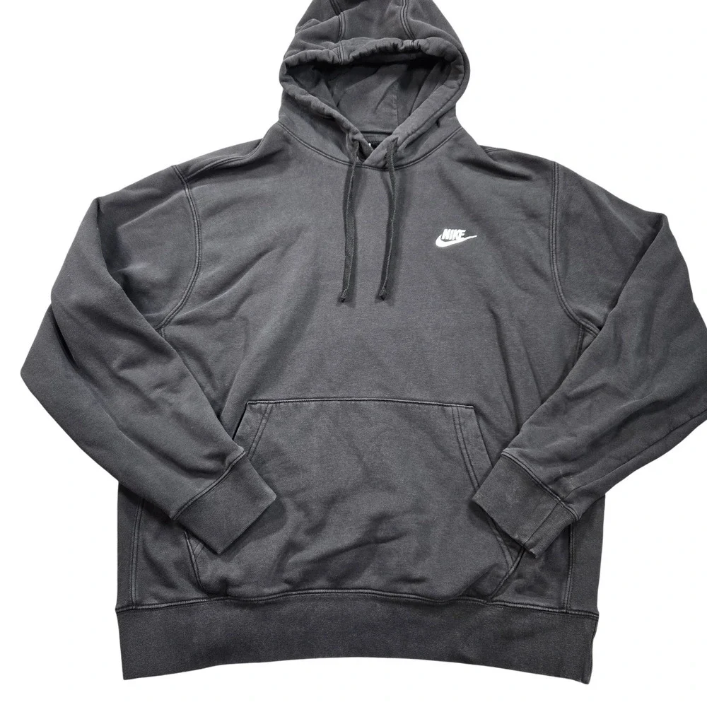 Nike Hoodie Sweatshirt Mens Large Black Club Fleece‎ Pullover Logo BV2654-010